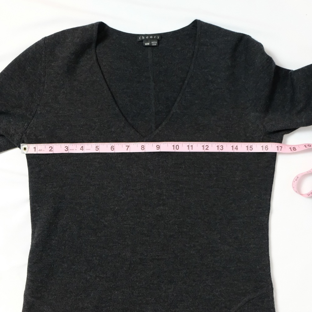 Theory Gray Wool V-Neck Career Work Dress Medium - Picture 6 of 8